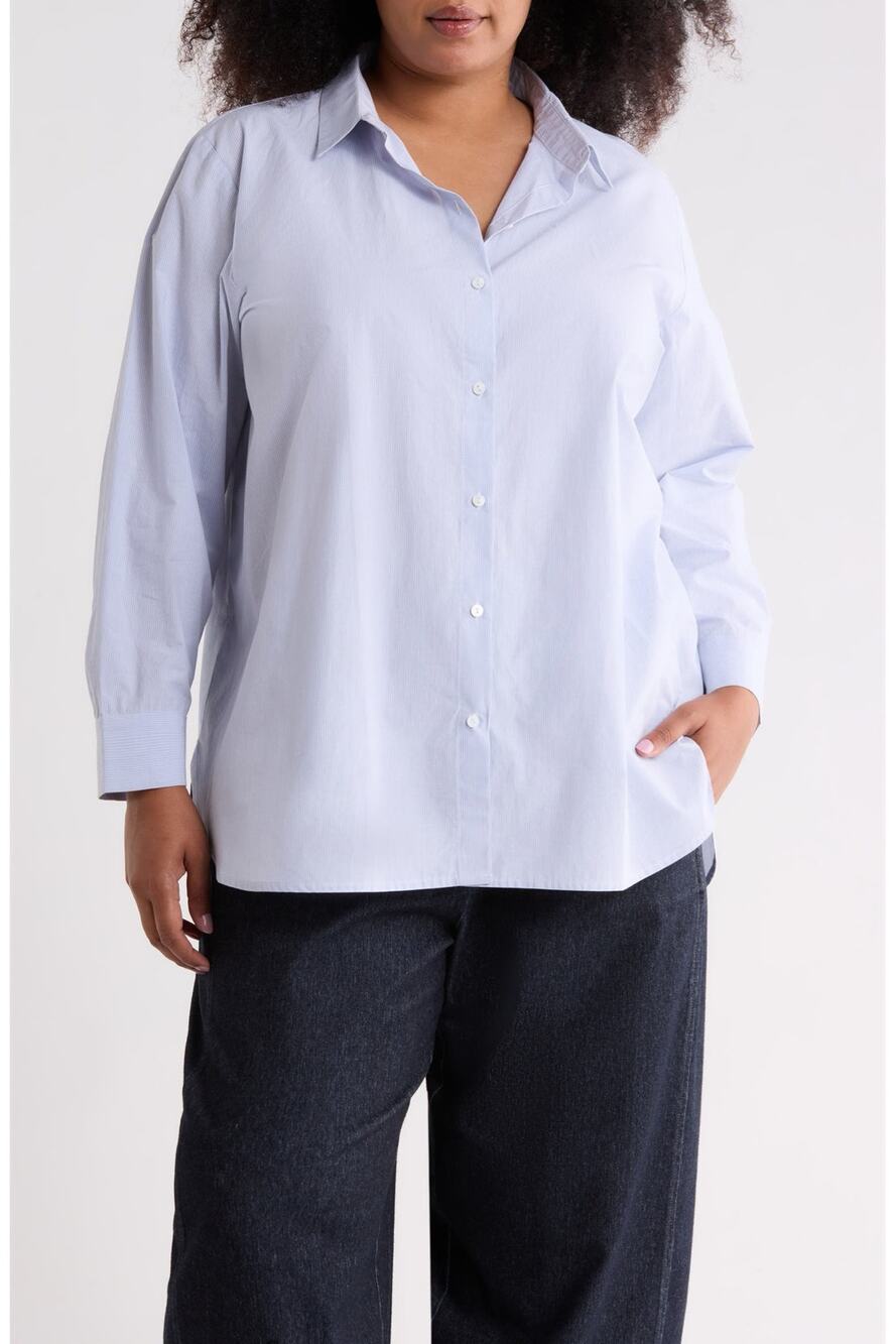 NWT Eileen Fisher Baby Blue Classic Button Down Shirt Cotton Long Sleeve size XL